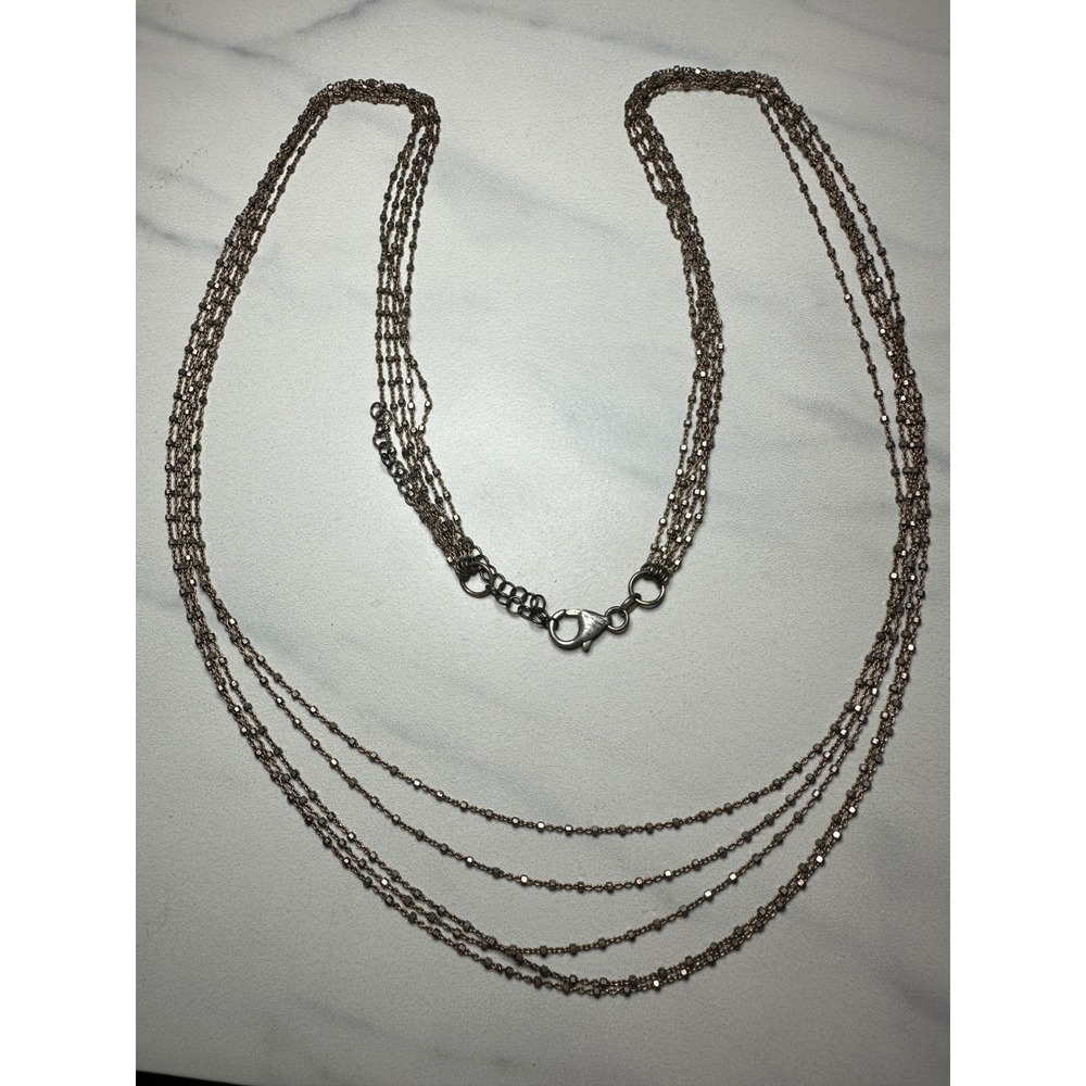 Italy 925 Sterling Silver Multi Strand Layered Cube Bead Necklace 30 Inch